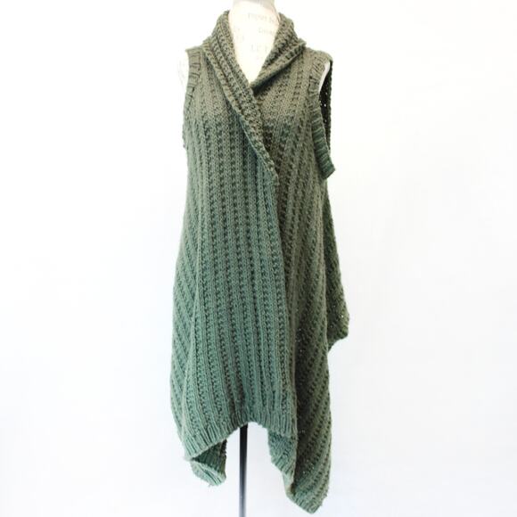 Crochet Knit Vest Sweater Cardigan Open Front Green One Size Cozy Grandmacore - Picture 2 of 8